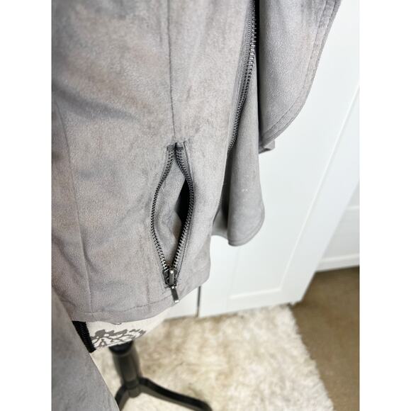 INC International Concepts Gray Faux Suede Open Front Moto Jacket Size Large - Picture 5 of 7
